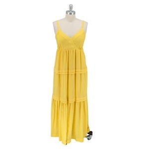 Simply Vera Wang Tiered Maxi Dress Yellow M cottagecore bohemian summer sundress